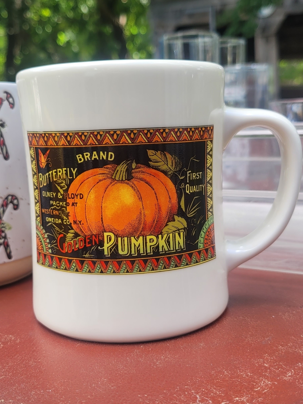 2003 Starbucks White Mug with Orange Pumpkin Label